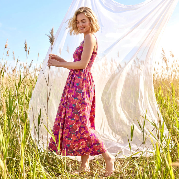 Liberty London Smock Shirred Sundress, Handmade Sustainable Clothing, Botanical Personalised Womenswear, Customised Tailoring Dress