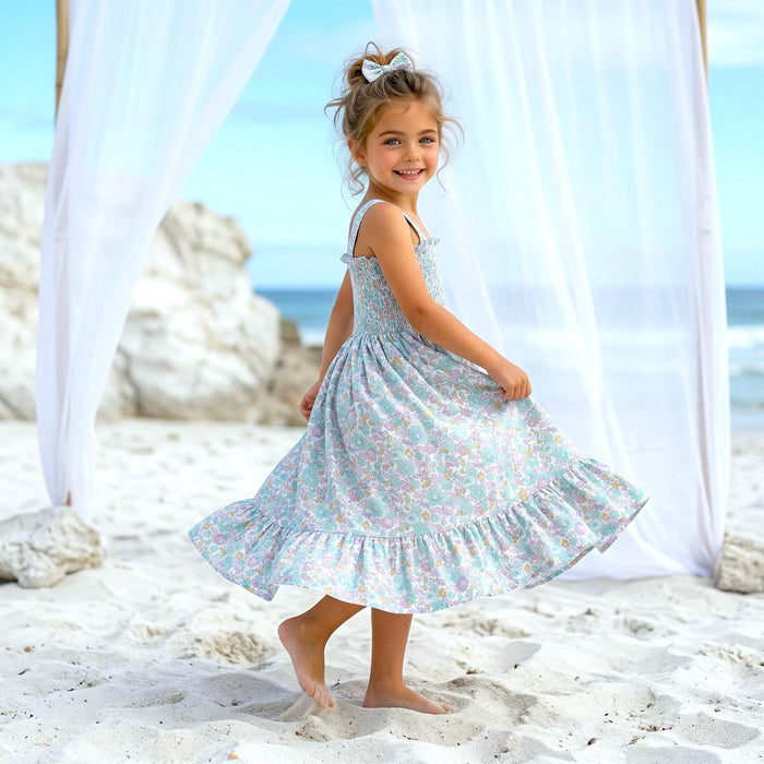 Liberty London Smock Shirred Sundress, Personalised Handmade Cotton Clothing, Customised Sustainable Children-wear, Botanical Dress