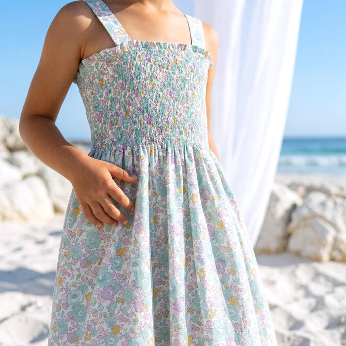 Liberty London Smock Shirred Sundress, Personalised Handmade Cotton Clothing, Customised Sustainable Children-wear, Botanical Dress