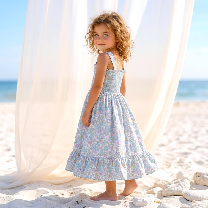 Liberty London Smock Shirred Sundress, Personalised Handmade Cotton Clothing, Customised Sustainable Children-wear, Botanical Dress