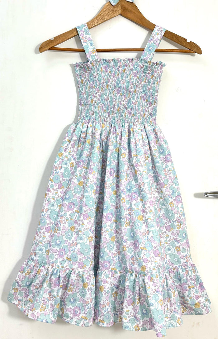 Liberty London Smock Shirred Sundress, Personalised Handmade Cotton Clothing, Customised Sustainable Children-wear, Botanical Dress