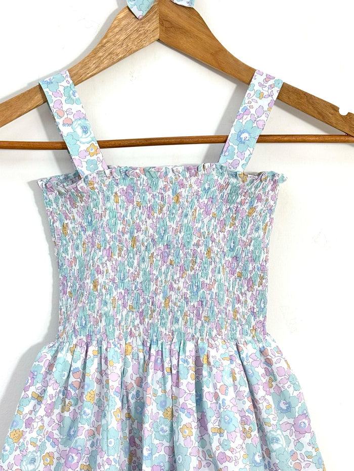 Liberty London Smock Shirred Sundress, Personalised Handmade Cotton Clothing, Customised Sustainable Children-wear, Botanical Dress