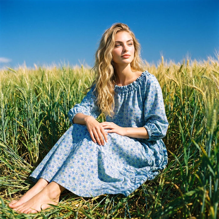 Liberty London Smock Three-quarter Bishop Sleeves Boho Dress, Handmade Personalised Botanical Clothing, Sustainable Womenswear