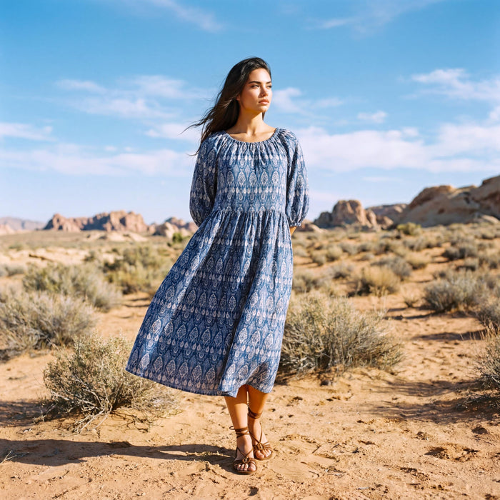 Liberty London Smock Three-quarter Bishop Sleeves Boho Dress, Handmade Personalised Botanical Clothing, Sustainable Womenswear