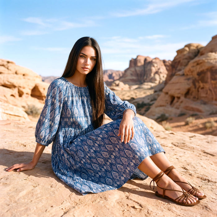 Liberty London Smock Three-quarter Bishop Sleeves Boho Dress, Handmade Personalised Botanical Clothing, Sustainable Womenswear