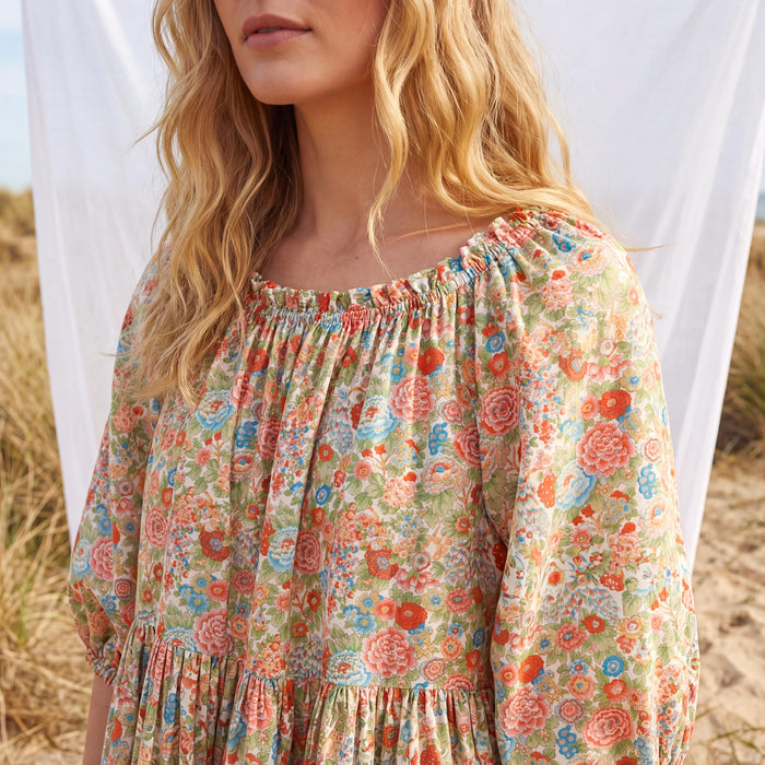 Liberty London Smock Three-quarter Bishop Sleeves Boho Dress, Handmade Personalised Botanical Clothing, Sustainable Womenswear