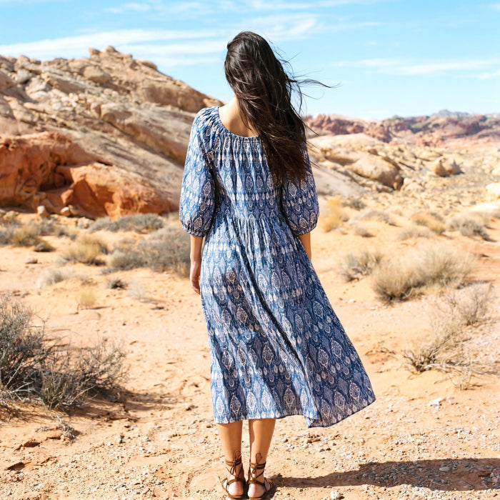 Liberty London Smock Three-quarter Bishop Sleeves Boho Dress, Handmade Personalised Botanical Clothing, Sustainable Womenswear