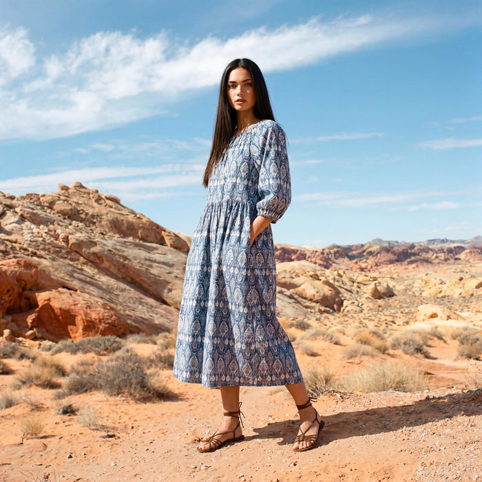 Liberty London Smock Three-quarter Bishop Sleeves Boho Dress, Handmade Personalised Botanical Clothing, Sustainable Womenswear