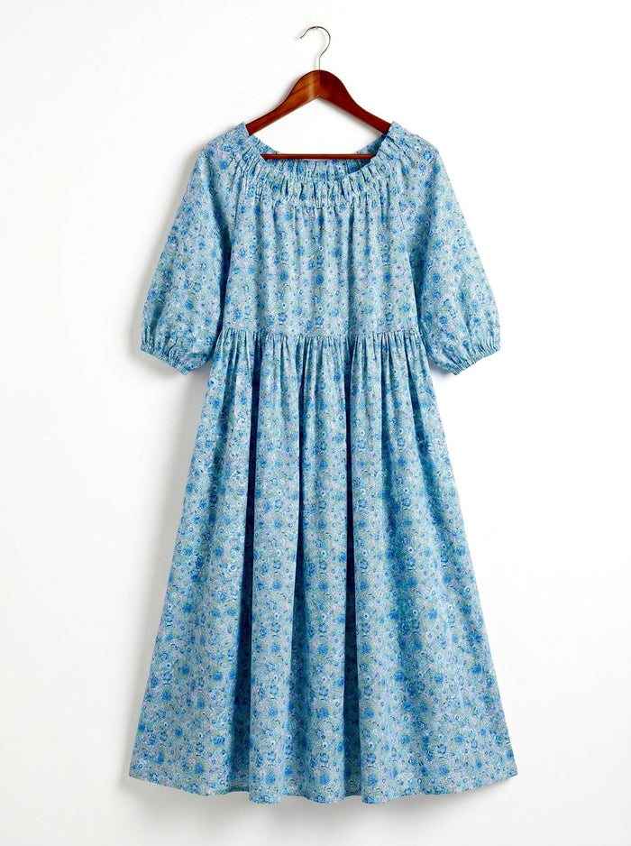 Liberty London Smock Three-quarter Bishop Sleeves Boho Dress, Handmade Personalised Botanical Clothing, Sustainable Womenswear