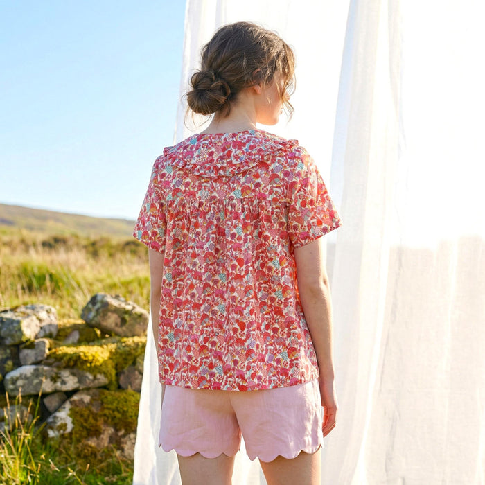 Liberty London Smock Top, Peter-Pan Collared Short-sleeved Blouse, Handmade Cotton Clothing, Sustainable Botanical Womenswear