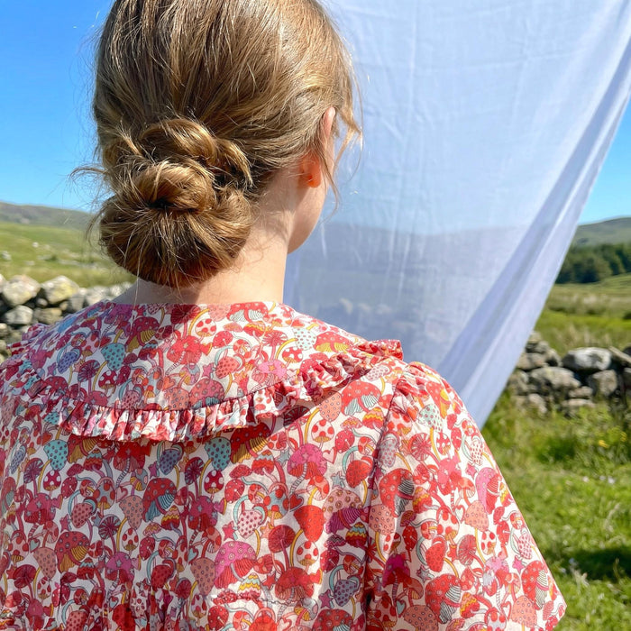 Liberty London Smock Top, Peter-Pan Collared Short-sleeved Blouse, Handmade Cotton Clothing, Sustainable Botanical Womenswear