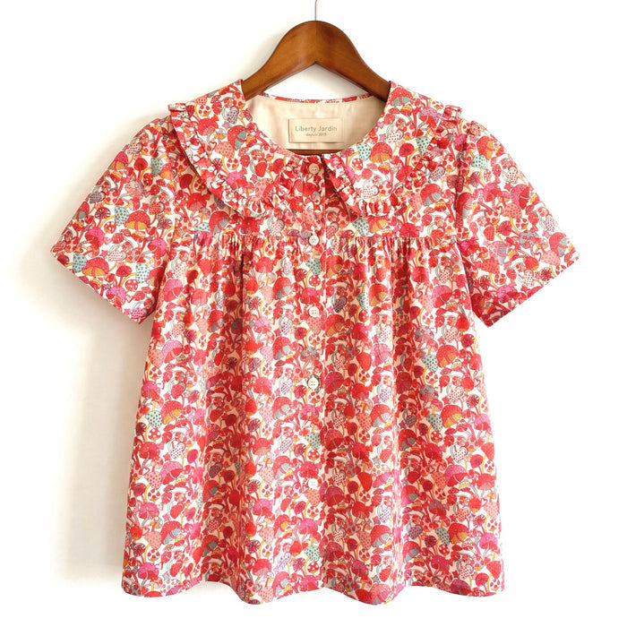 Liberty London Smock Top, Peter-Pan Collared Short-sleeved Blouse, Handmade Cotton Clothing, Sustainable Botanical Womenswear
