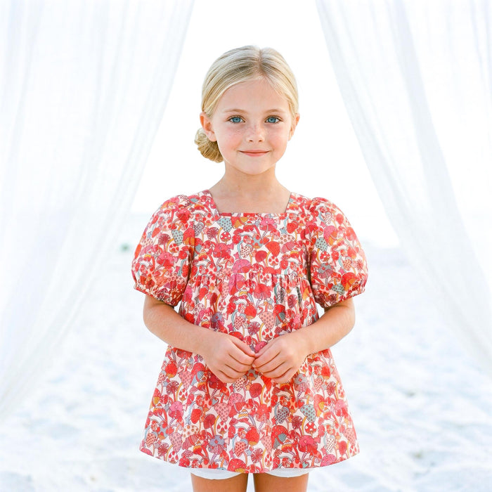 Liberty London Square-neck Puffed Short-sleeved Smock Blouse, Babydoll Handmade Top, Sustainable Personalised Cotton Children-wear