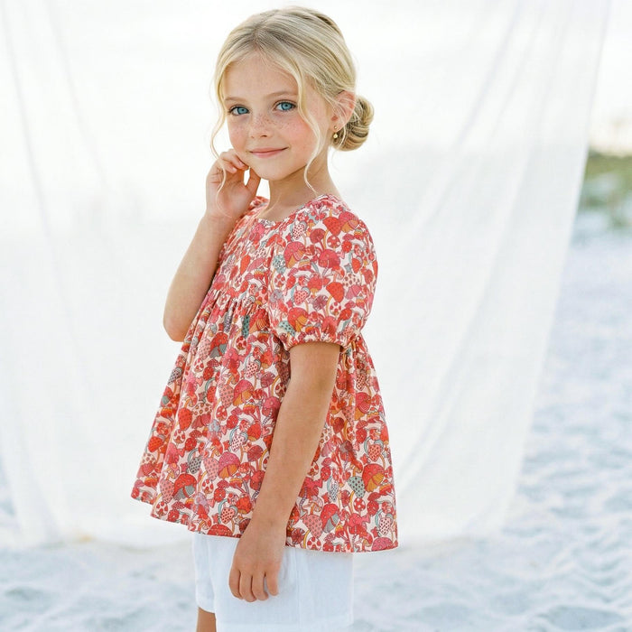 Liberty London Square-neck Puffed Short-sleeved Smock Blouse, Babydoll Handmade Top, Sustainable Personalised Cotton Children-wear
