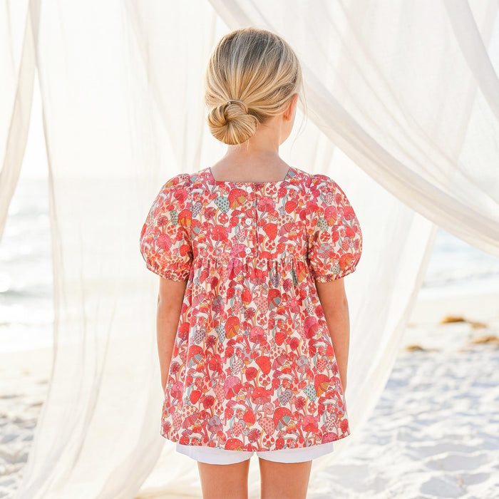 Liberty London Square-neck Puffed Short-sleeved Smock Blouse, Babydoll Handmade Top, Sustainable Personalised Cotton Children-wear