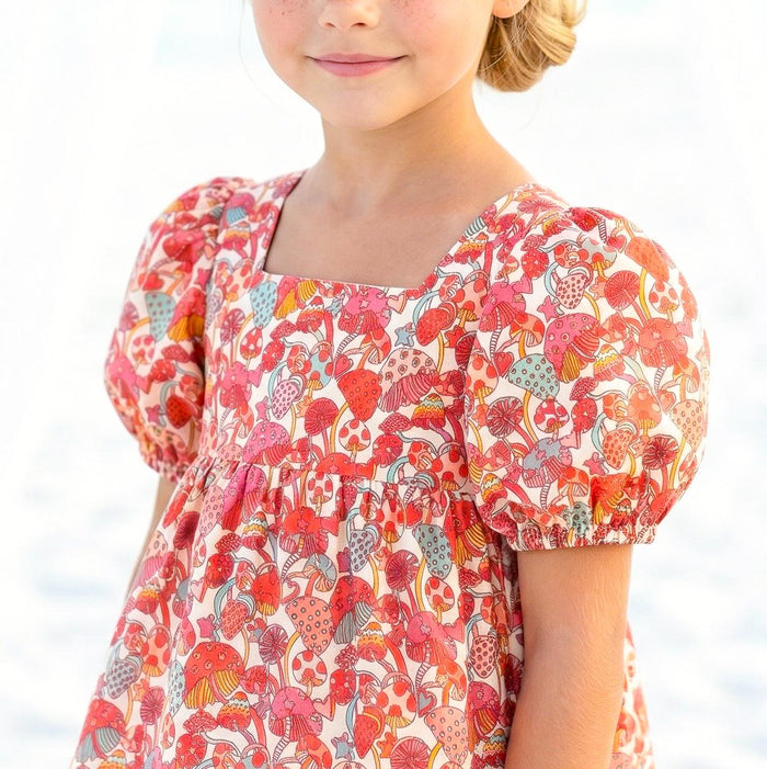Liberty London Square-neck Puffed Short-sleeved Smock Blouse, Babydoll Handmade Top, Sustainable Personalised Cotton Children-wear