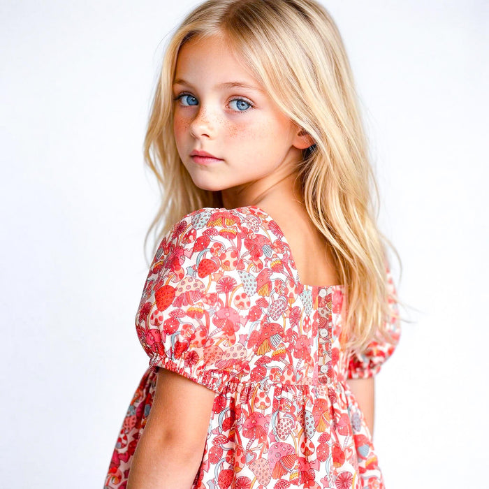 Liberty London Square-neck Puffed Short-sleeved Smock Blouse, Babydoll Handmade Top, Sustainable Personalised Cotton Children-wear