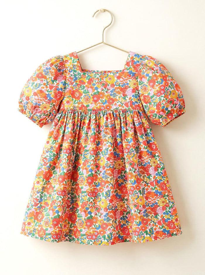 Liberty London Square Neck Puffed Short-sleeved Sundress, Handmade Children-wear, Sustainable Cotton Clothing, Personalised Outfits