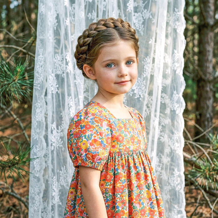 Liberty London Square Neck Puffed Short-sleeved Sundress, Handmade Children-wear, Sustainable Cotton Clothing, Personalised Outfits