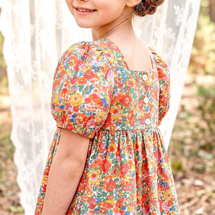 Liberty London Square Neck Puffed Short-sleeved Sundress, Handmade Children-wear, Sustainable Cotton Clothing, Personalised Outfits