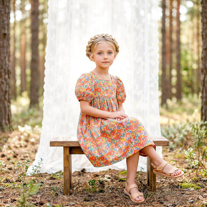 Liberty London Square Neck Puffed Short-sleeved Sundress, Handmade Children-wear, Sustainable Cotton Clothing, Personalised Outfits