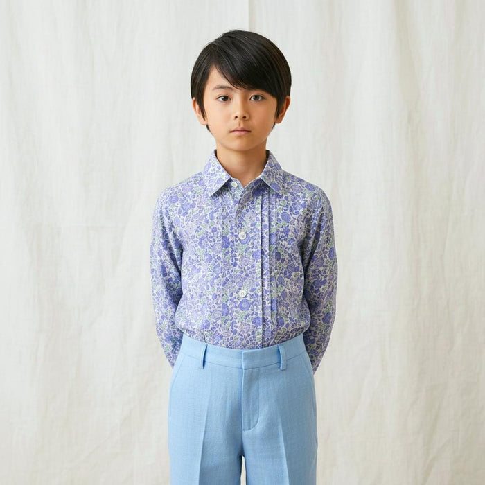 Liberty London Tana Lawn Boy Shirt, Blue Ditsy Floral Print, Button Up Top