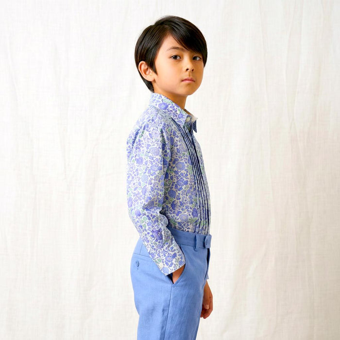 Liberty London Tana Lawn Boy Shirt, Blue Ditsy Floral Print, Button Up Top