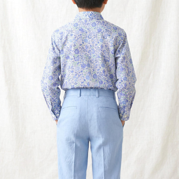 Liberty London Tana Lawn Boy Shirt, Blue Ditsy Floral Print, Button Up Top
