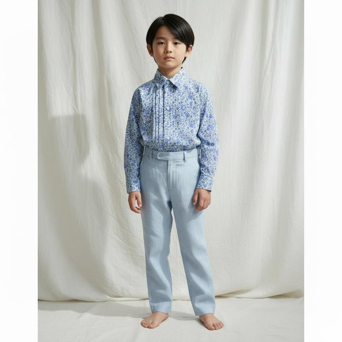 Liberty London Tana Lawn Boy Shirt, Blue Ditsy Floral Print, Button Up Top