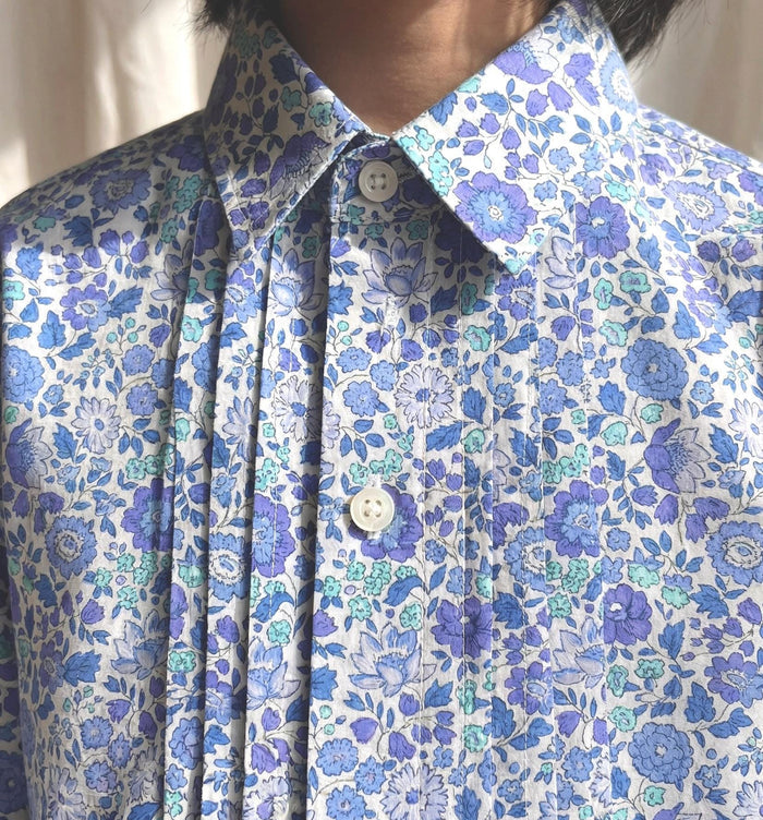 Liberty London Tana Lawn Boy Shirt, Blue Ditsy Floral Print, Button Up Top