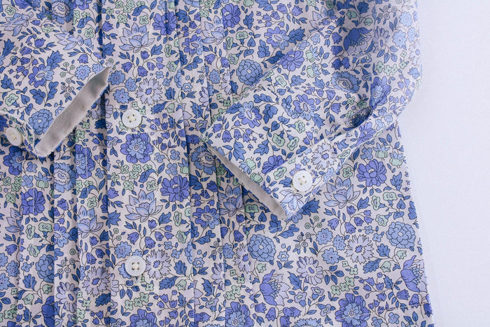 Liberty London Tana Lawn Boy Shirt, Blue Ditsy Floral Print, Button Up Top