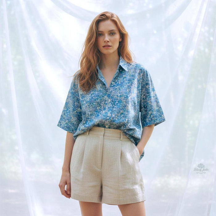 Liberty London Tana Lawn Cotton Blouse, Blue Floral Drop Shoulder Shirt