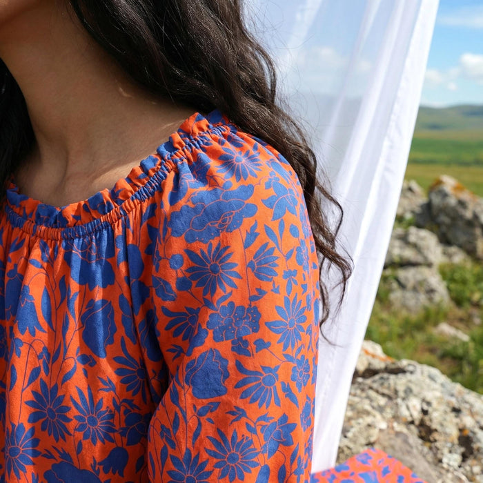 Liberty London Three-quarter Bishop Sleeves Boho Dress, Handmade Personalised Botanical Clothing, Sustainable Cotton Womenswear