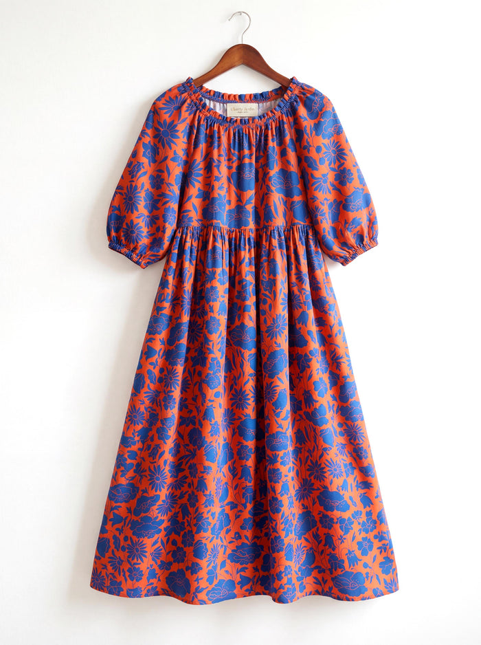 Liberty London Three-quarter Bishop Sleeves Boho Dress, Handmade Personalised Botanical Clothing, Sustainable Cotton Womenswear