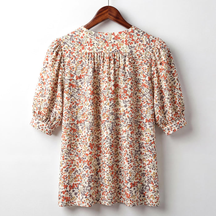 Liberty London V-neck Bishop Sleeves Blouse, Handmade Botanical Shirt, Personalised Sustainable Womenswear, Cotton Clothing