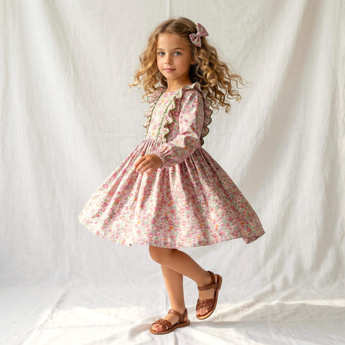 Liberty London Wedding Flower Girl Dress, Handmade Heirloom Children Clothing, Sustainable Tailoring Floral-Print Outfits