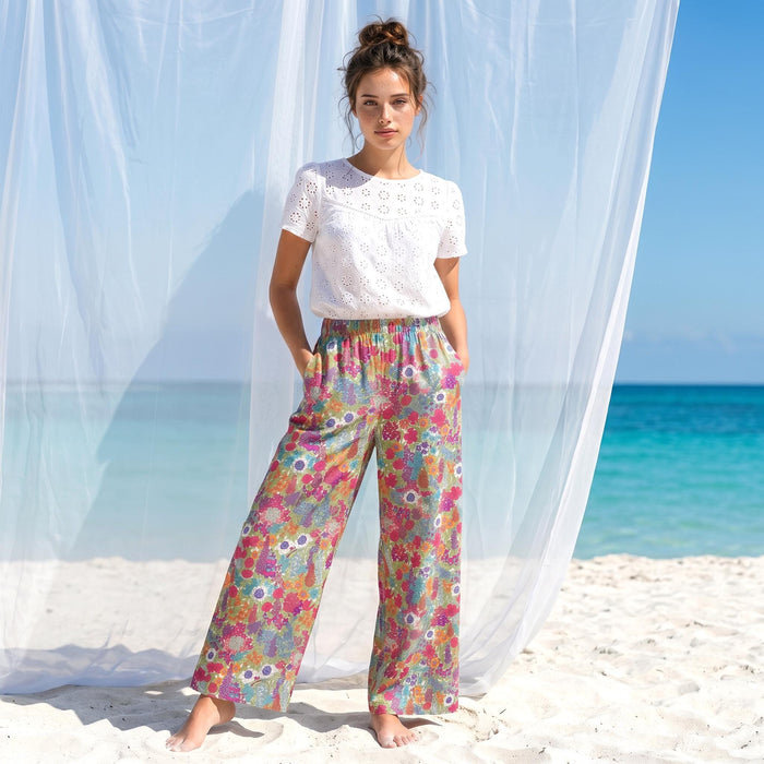 Liberty London Wide-legged Palazzo Pants, Handmade Customised Womenswear, Botanical Cotton Clothing, Personalised Loungewear Trousers