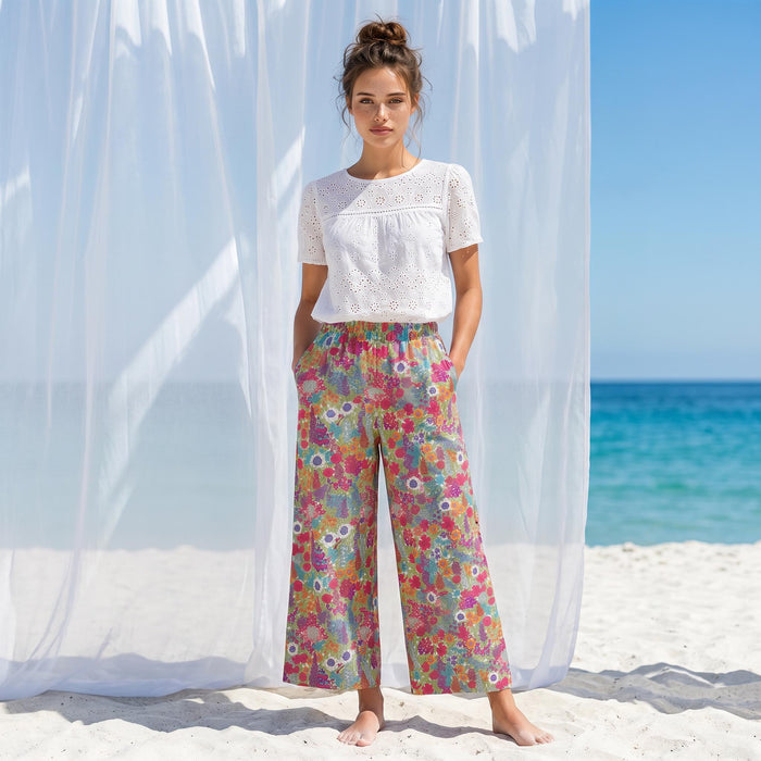 Liberty London Wide-legged Palazzo Pants, Handmade Customised Womenswear, Botanical Cotton Clothing, Personalised Loungewear Trousers