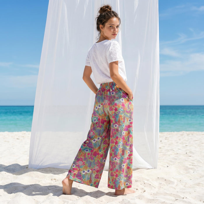 Liberty London Wide-legged Palazzo Pants, Handmade Customised Womenswear, Botanical Cotton Clothing, Personalised Loungewear Trousers