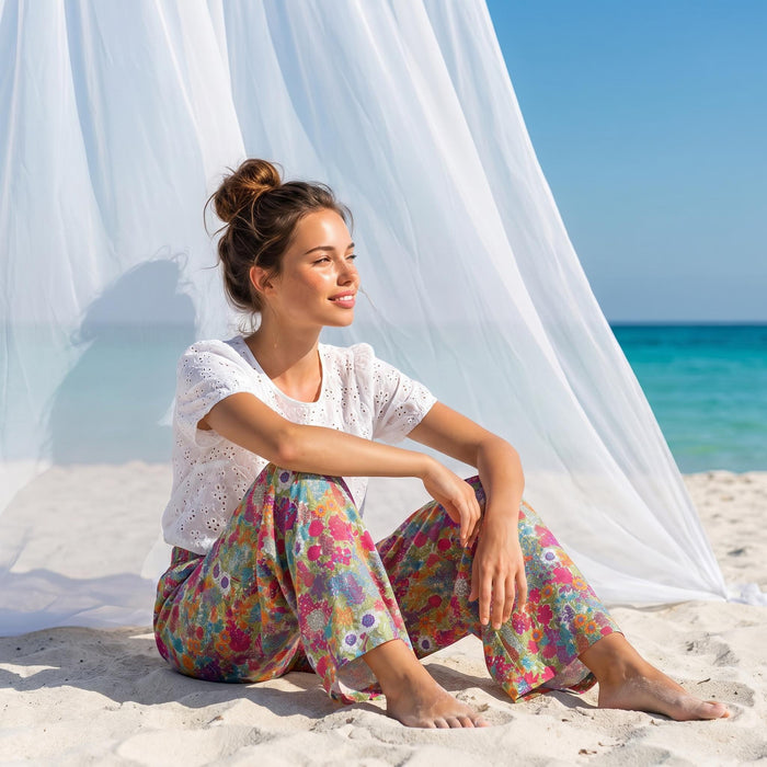 Liberty London Wide-legged Palazzo Pants, Handmade Customised Womenswear, Botanical Cotton Clothing, Personalised Loungewear Trousers
