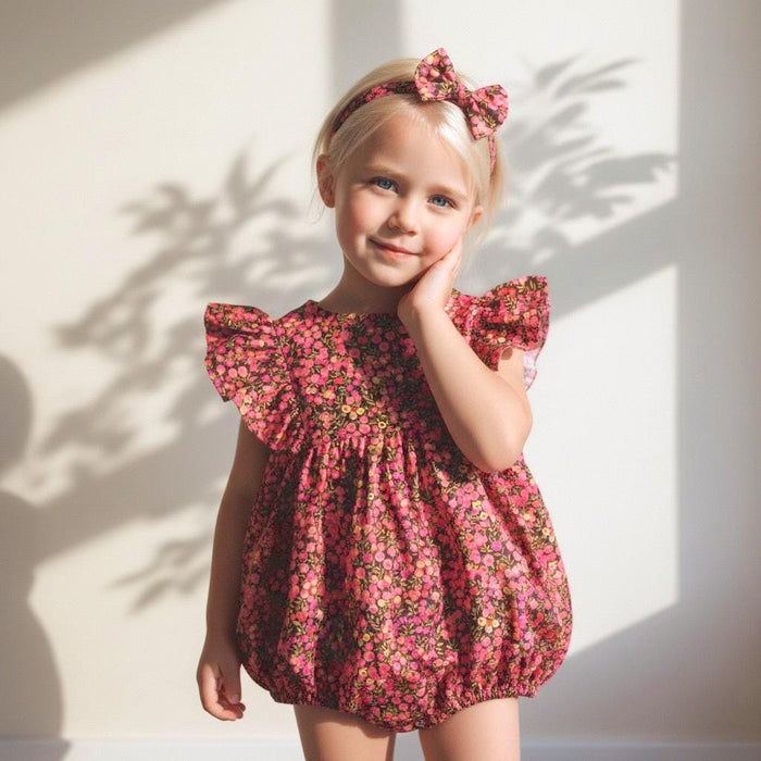 Liberty London Wiltshire Pink Bubble Romper, Cotton Lawn Ditsy Floral Print Onesie