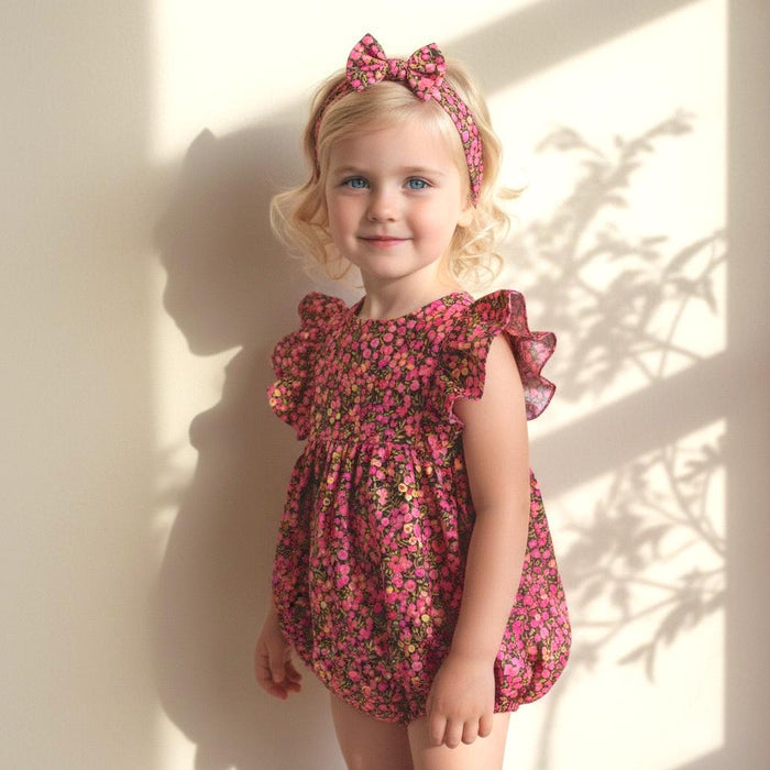 Liberty London Wiltshire Pink Bubble Romper, Cotton Lawn Ditsy Floral Print Onesie