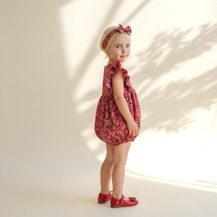 Liberty London Wiltshire Pink Bubble Romper, Cotton Lawn Ditsy Floral Print Onesie