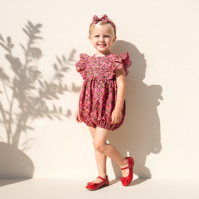 Liberty London Wiltshire Pink Bubble Romper, Cotton Lawn Ditsy Floral Print Onesie