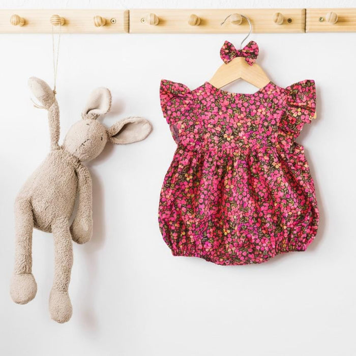 Liberty London Wiltshire Pink Bubble Romper, Cotton Lawn Ditsy Floral Print Onesie