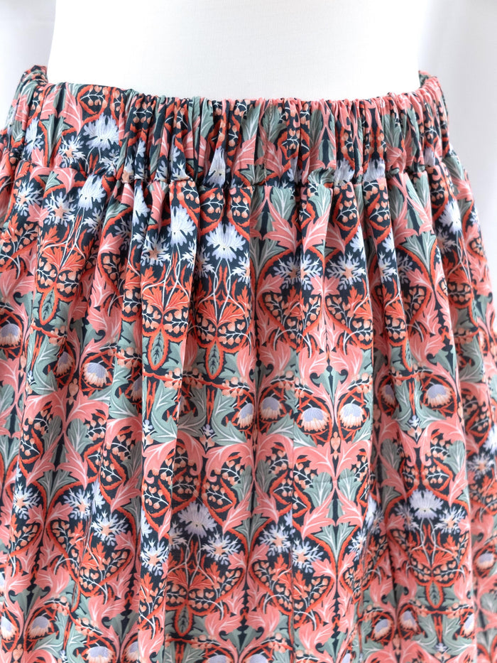 Liberty London Woman Midi Skirt: Elastic Waist Flare Skirt, Ditsy Botanical Floral Print