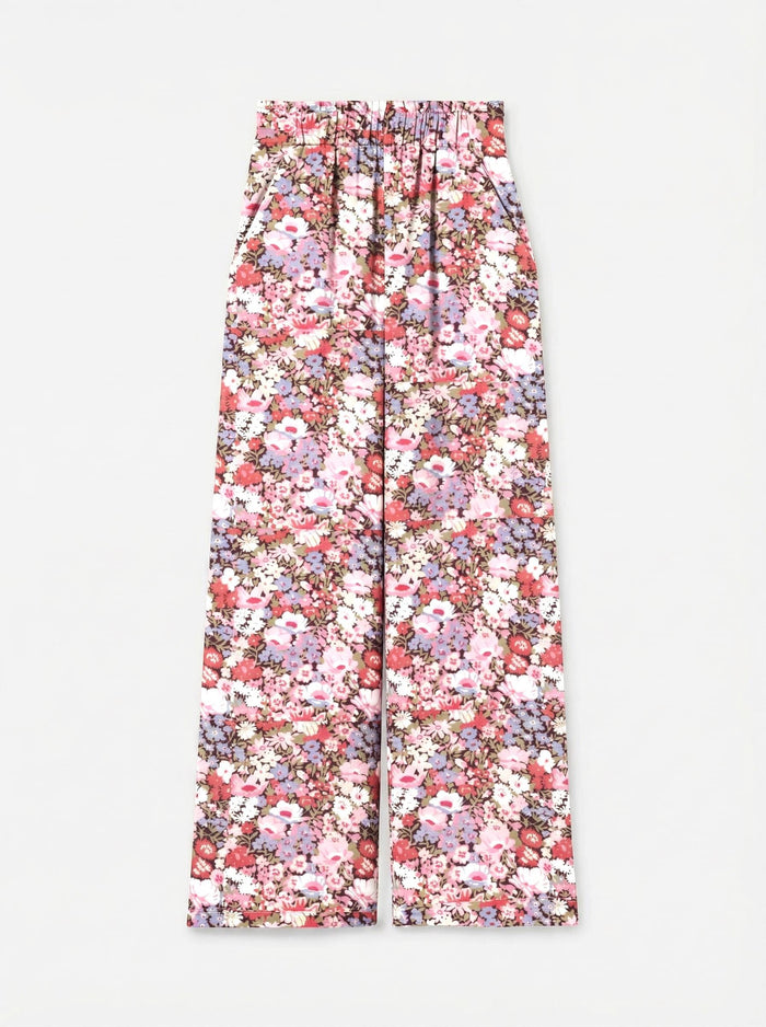 Liberty London Woman Wide-legged Palazzo Pants, Handmade Womenswear, Botanical Floral-printed Lightweight Clothing, Elastic-waisted Trousers