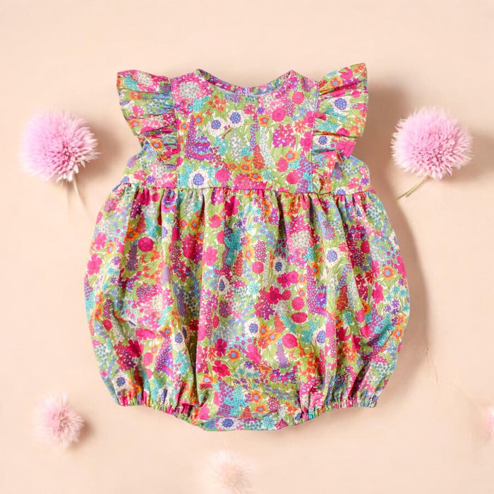 Liberty Print Baby Bubble Romper: Floral Cotton Playsuit