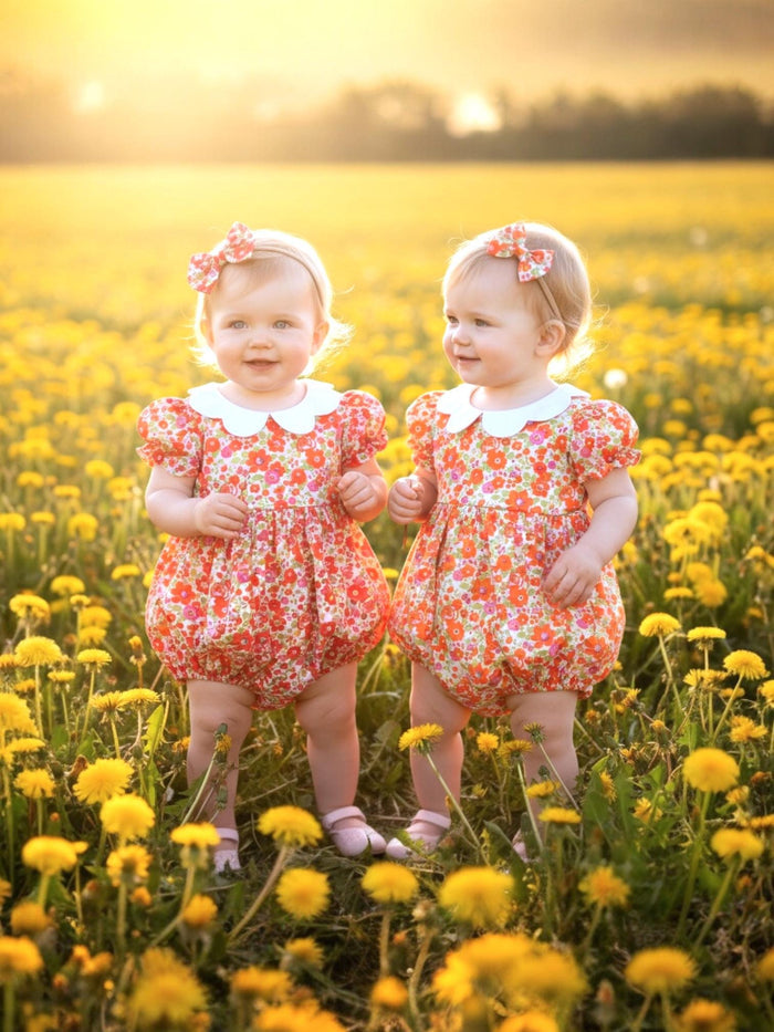 Liberty Print Floral Baby Bubble: Short Sleeves Romper, Ditsy Flower Cotton Onesie