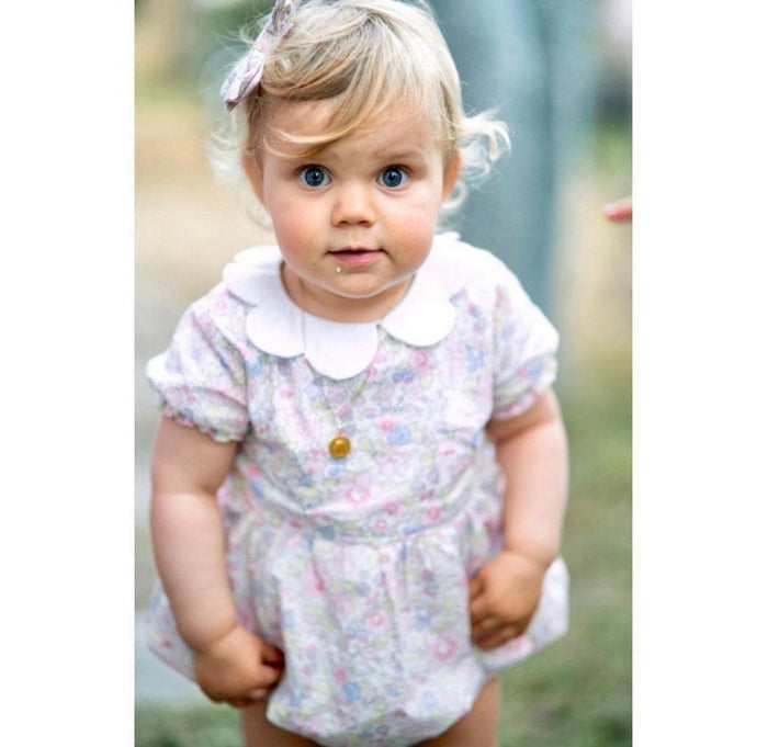 Liberty Print Floral Baby Bubble: Short Sleeves Romper, Ditsy Flower Cotton Onesie